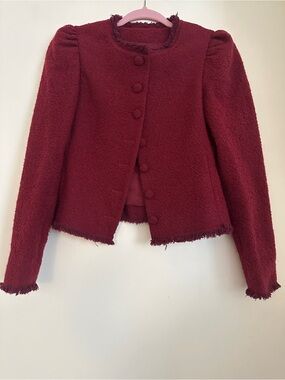 Club Monaco Burgundy Bouclé Button-Front Jacket
